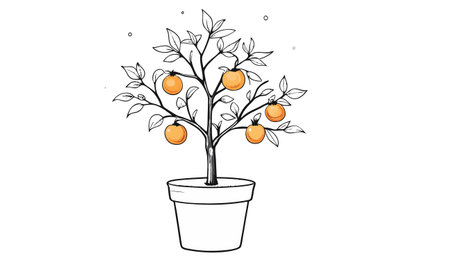 Orange tree in a pot on a white background. Vector illustration.のイラスト素材