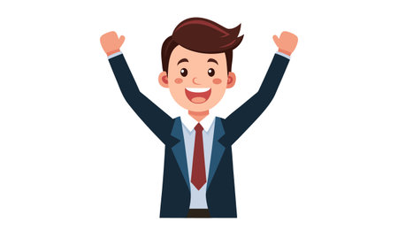 businessman avatar cartoon character with hands up on white background vector illustration graphic designのイラスト素材