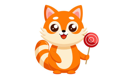 Cute cartoon fox with lollipop isolated on white background. Vector illustration.のイラスト素材