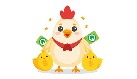 Chicken with chicken and money. Vector illustration in a flat style.のイラスト素材