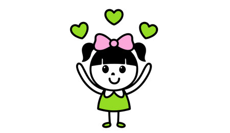 Cute little girl with hearts on her head. Vector illustration.のイラスト素材
