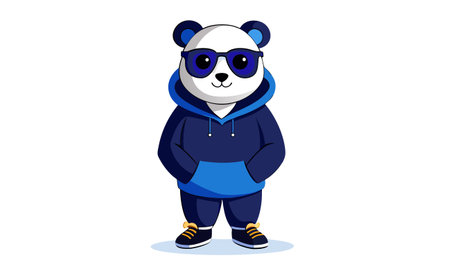 Panda in a blue hoodie and sunglasses. Vector illustration.のイラスト素材