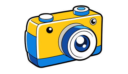 Illustration of a yellow and blue camera on a white background.のイラスト素材