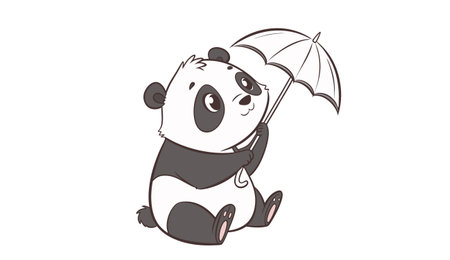 Illustration of a cute panda with an umbrella on a white backgroundのイラスト素材