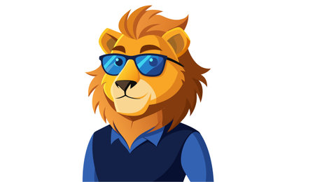 Lion with sunglasses. Vector illustration in cartoon style on white backgroundのイラスト素材