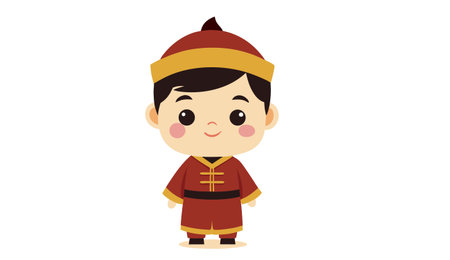 cute chinese boy wearing traditional costume cartoon vector illustration graphic designのイラスト素材