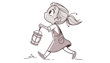 Illustration of a Little Girl Walking with a Lantern in Her Handのイラスト素材