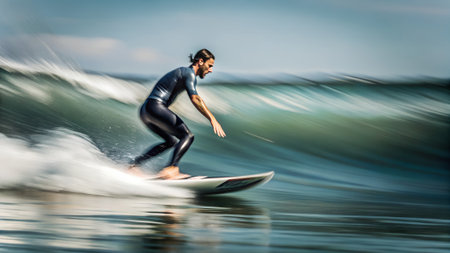 Surfer in action on the surfboard. Extreme water sport.