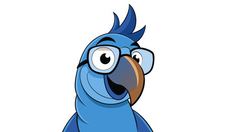 Vector illustration of a blue parrot with glasses on a white background