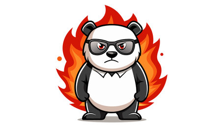 panda in the fire isolated on a white background. vector illustrationのイラスト素材