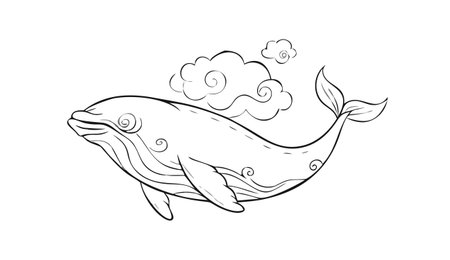 Illustration of a cartoon whale swimming in the sea. Vector illustration.のイラスト素材
