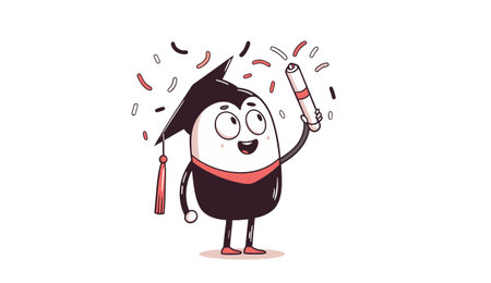 Vector cartoon illustration of happy graduate with diploma. Isolated on white background.のイラスト素材