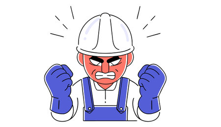 Illustration of a construction worker shouting viewed from front set on isolated white background done in cartoon style.のイラスト素材