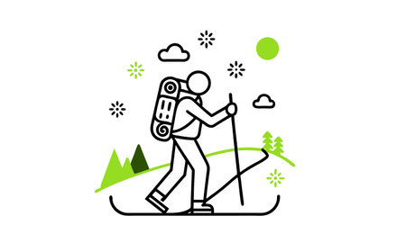 Vector illustration, flat design. Hiking and cross country skiing.のイラスト素材