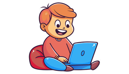 Vector illustration of a boy using a laptop. Isolated on white background.のイラスト素材