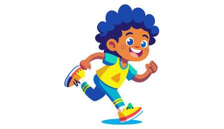 Illustration of a Little African American Boy Running on a White Backgroundのイラスト素材