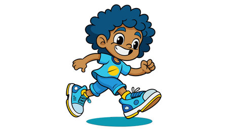 Illustration of a Little African American Boy Running on a White Backgroundのイラスト素材