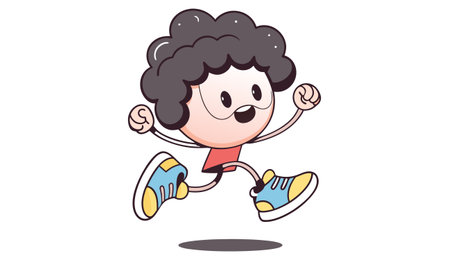 Illustration of a Little African American Boy Running on a White Background
