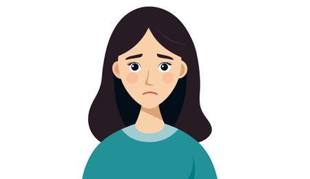 Illustration of a sad woman in a blue sweater. Vector illustration.のイラスト素材