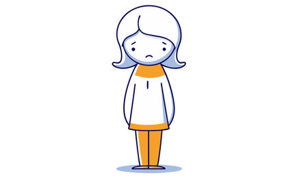 Illustration of a sad woman in a blue sweater. Vector illustration.のイラスト素材