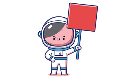 Astronaut holding blank sign. Vector illustration. Cartoon style.のイラスト素材