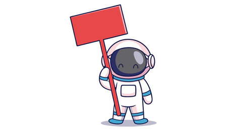 Astronaut holding blank sign. Vector illustration. Cartoon style.のイラスト素材