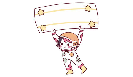 Astronaut holding blank sign. Vector illustration. Cartoon style.のイラスト素材