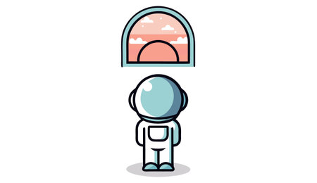 Astronaut in space suit on the background of the sunset. Vector illustrationのイラスト素材