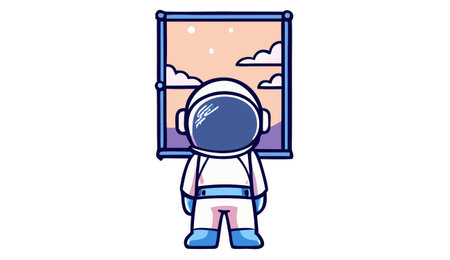 Astronaut in space suit on the background of the sunset. Vector illustrationのイラスト素材