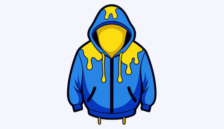 Illustration of a blue hoodie with a hood and a hoodのイラスト素材