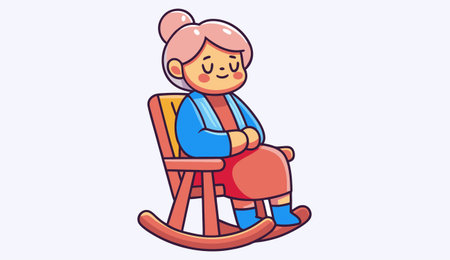 Grandmother sitting on rocking chair. Vector illustration in cartoon style.のイラスト素材