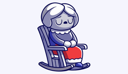 Grandmother sitting on rocking chair. Vector illustration in cartoon style.のイラスト素材