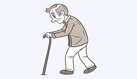 Cartoon old man with a walking stick. Vector illustration for your designのイラスト素材