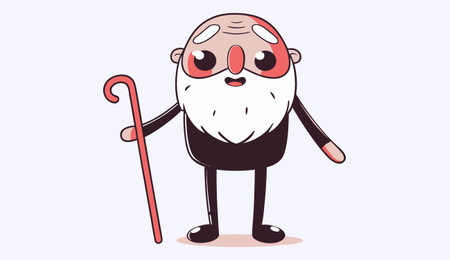 Cartoon old man with a walking stick. Vector illustration for your designのイラスト素材
