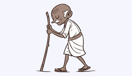 Cartoon old man with a walking stick. Vector illustration for your designのイラスト素材