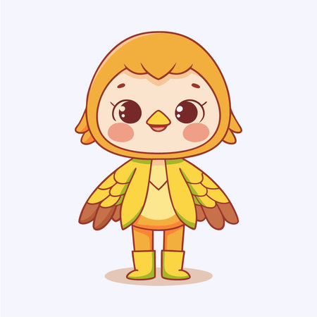 Cute cartoon chicken. Vector illustration of a bird with wings.のイラスト素材