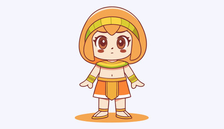 Cute Cartoon Indian Girl Character. Vector Illustration Isolated On White Backgroundのイラスト素材