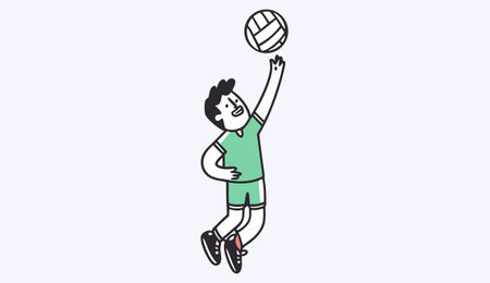 Illustration of a boy playing volleyball isolated on a white background.