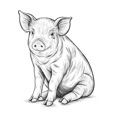 Cute pig isolated on white background. Vector illustration in cartoon style.のイラスト素材