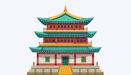 Vector illustration of a chinese temple in flat style. Vector illustration.のイラスト素材