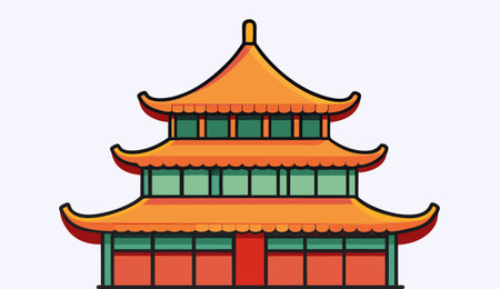 Vector illustration of a chinese temple in flat style. Vector illustration.のイラスト素材
