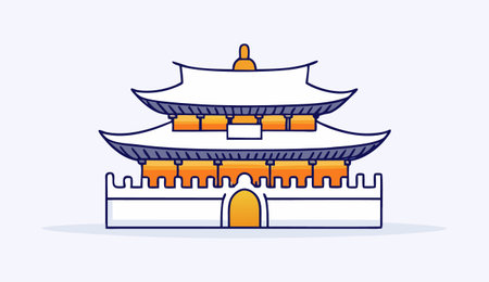 Vector illustration of a chinese temple in flat style. Vector illustration.のイラスト素材