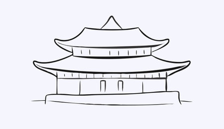 Vector illustration of the famous Buddhist temple in Beijing, China. Doodle style.のイラスト素材