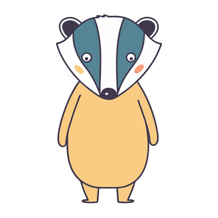 Cute cartoon badger isolated on white background. Vector illustration.のイラスト素材