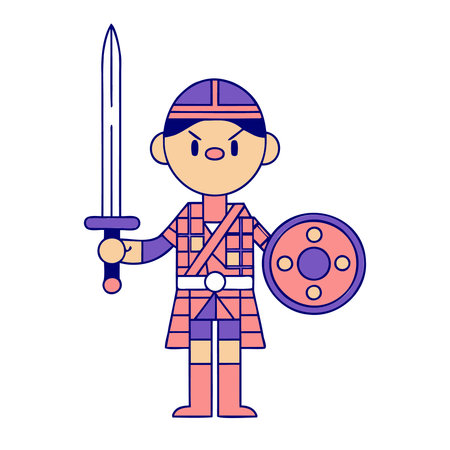 Medieval knight with sword and shield cartoon isolated vector illustration graphic designのイラスト素材