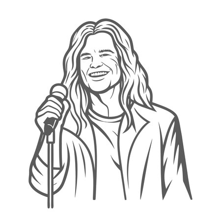 Singer with microphone in hand. Vector illustration in sketch style.のイラスト素材