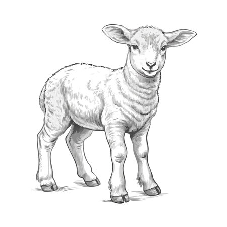 Illustration of a white sheep on a white background, vector illustrationのイラスト素材