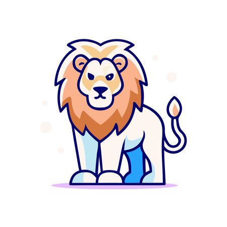 Cartoon lion isolated on white background. Vector illustration in flat style.のイラスト素材
