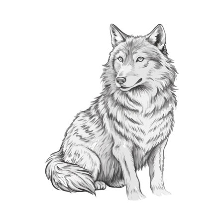 Cute wolf cartoon on white background vector illustration. Cartoon style.