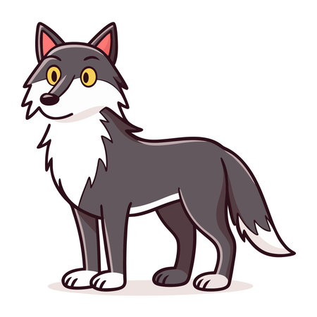 Cute wolf cartoon on white background vector illustration. Cartoon style.のイラスト素材
